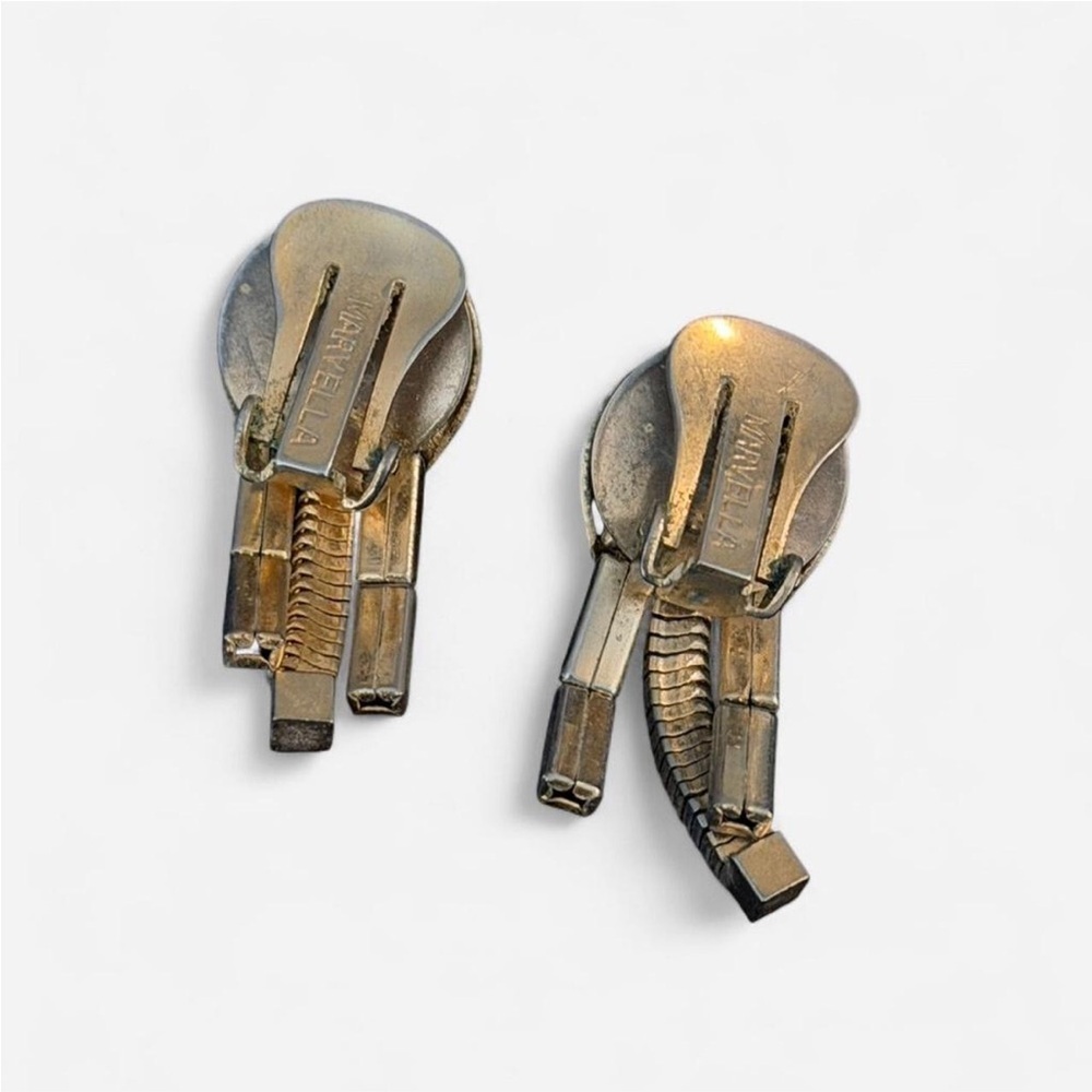 Vintage Marvella Zipper Clip-On Earrings Gold-Tone Novelty Statement Pair - Picture 2 of 3
